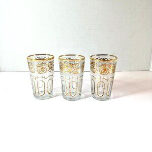 Vtg Fath Moroccan tea glasses white and gold